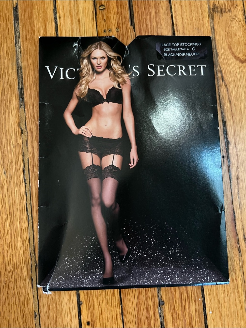 Victoria's Secret Black Lace-Top Sheer Stockings with Garter Detail